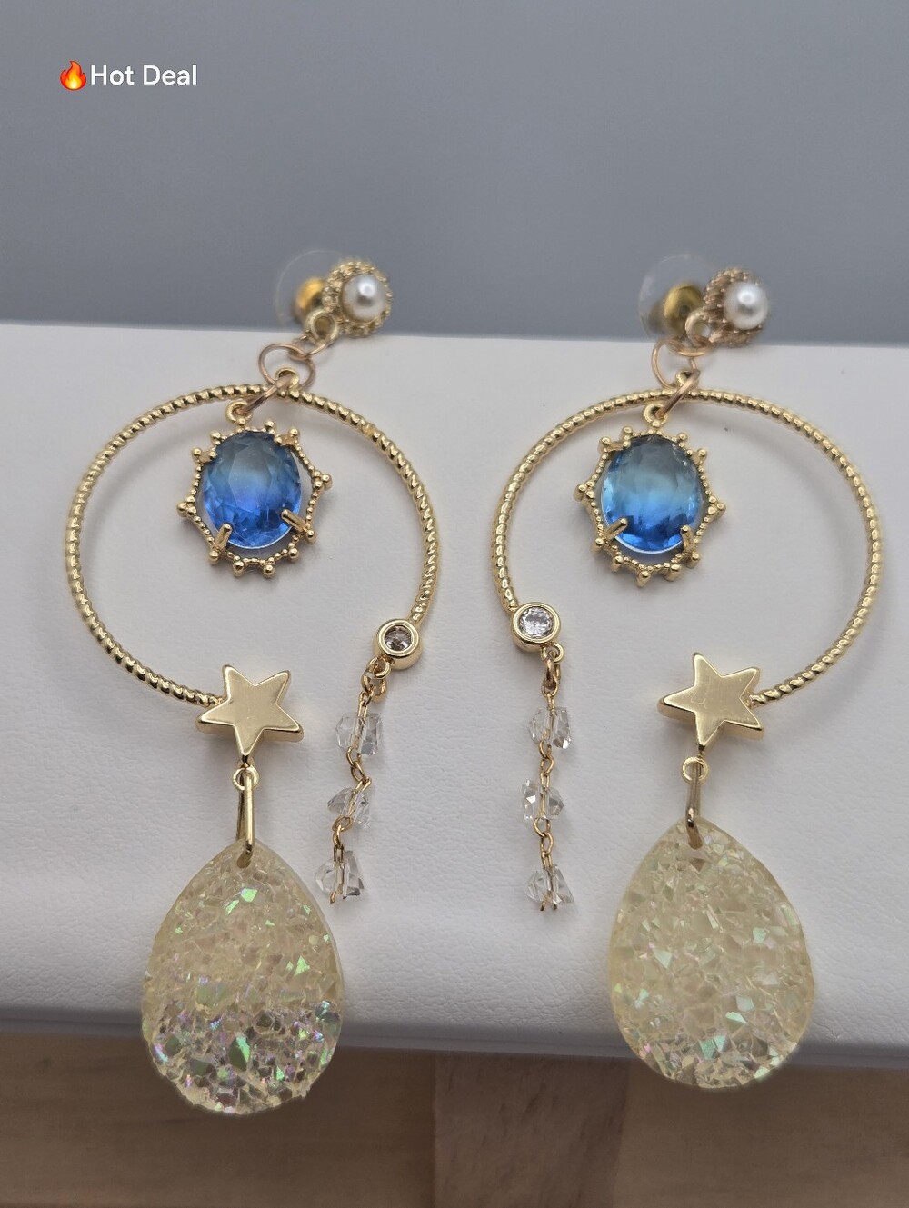Celestial Star Planet Dangle Earrings Gold Tone Boho 3"